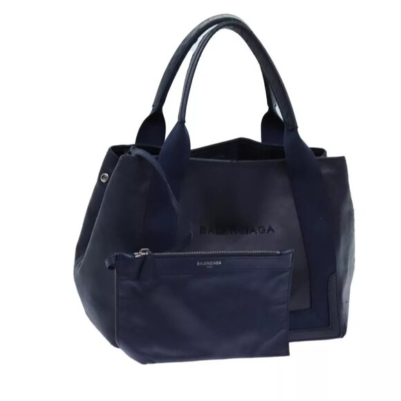 BALENCIAGA Cabas Hand Bag Leather Navy Auth - Picture 1 of 7